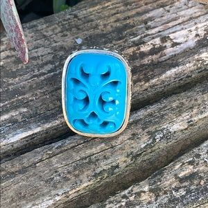 Faux turquoise cowgirl vintage ring sz 8